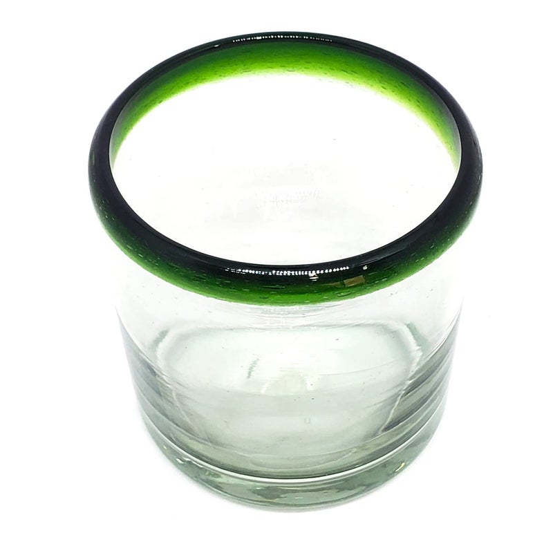 MexHandcraft Emerald Green Rim 8 oz DOF Rock Glasses (set of 6), Recycled Glass, Lead-free, Toxin-Free (DOF Rocks) - Image 4